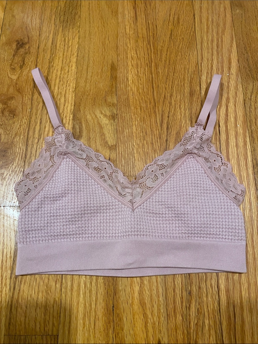 Pink Lace Waffle Knit Bralette